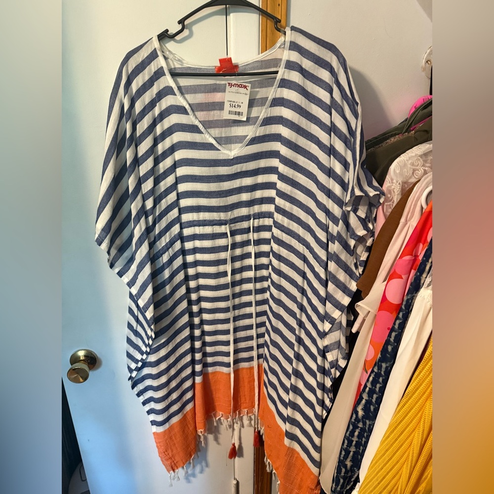 Navy and White Striped Cover-Up